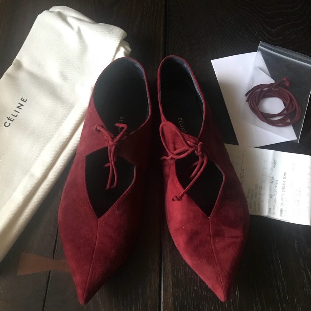 Celine Burgundy Leather Babouche Flats w/ Dustbag